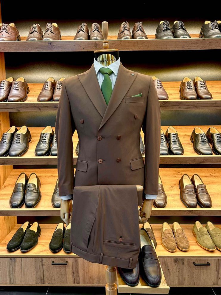 Костюм MAZALTOVMAN 2-ка Двубортный Premium Коричневый в полоску