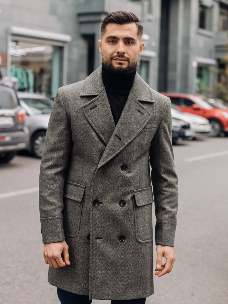 Пальто MAZALTOVMAN Серое фактурное двубортное