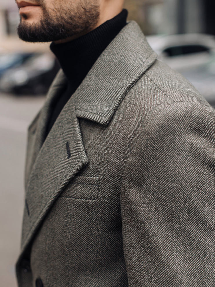 Пальто MAZALTOVMAN Серое фактурное двубортное