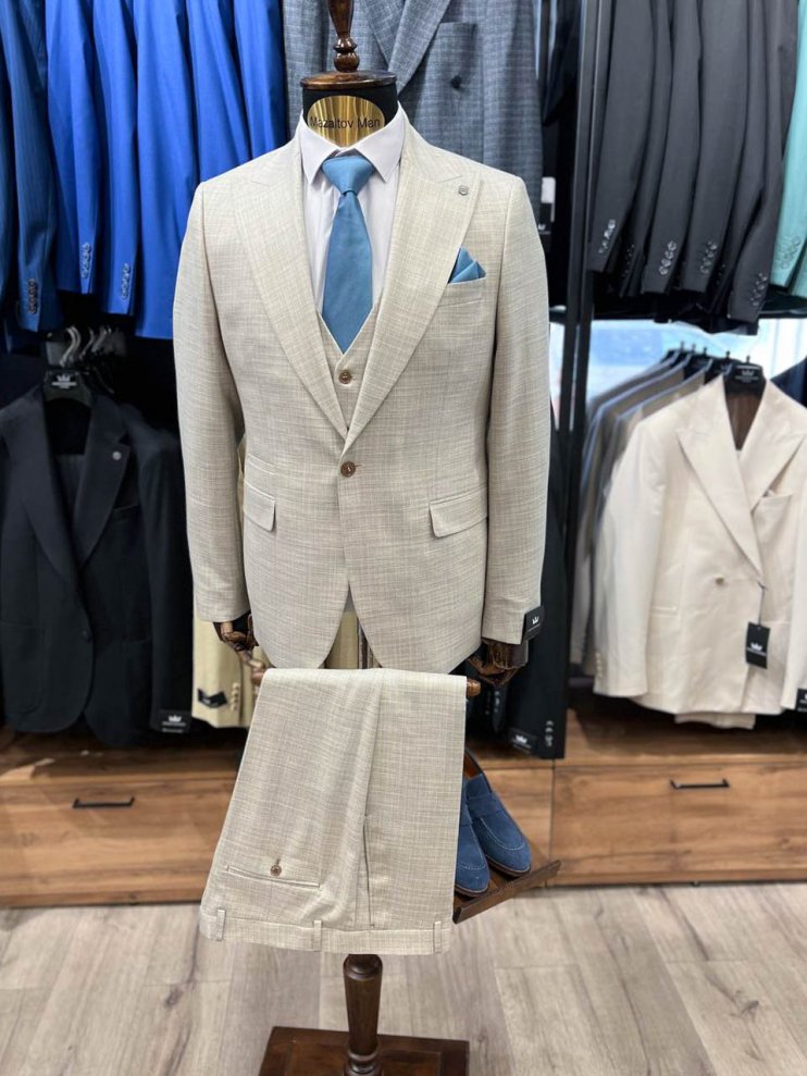 Костюм MAZALTOVMAN 3-ка Premium Бежевый в микроклетку