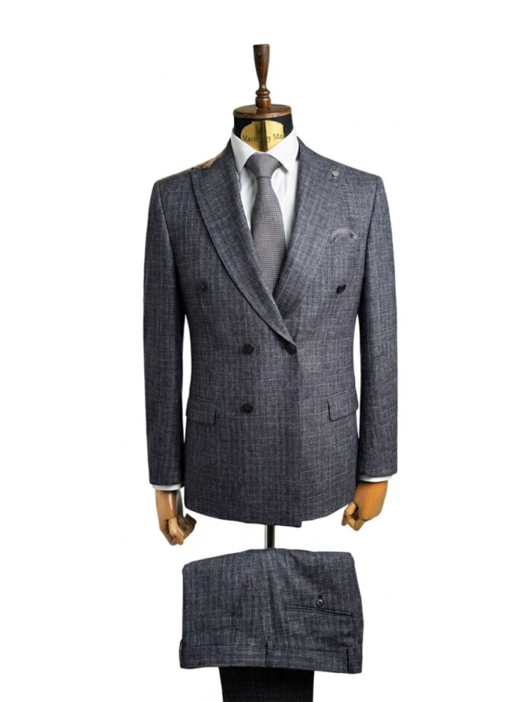 Костюм MAZALTOVMAN 2-ка двубортный Premium Синий в микроклетку