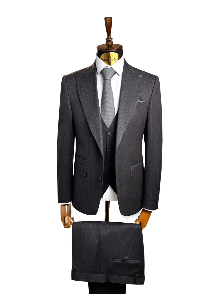 Костюм MAZALTOVMAN 3-ка Premium Темно-бордовый в полоску