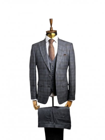 Костюм MAZALTOVMAN 3-ка Premium Синий фактурный в клетку