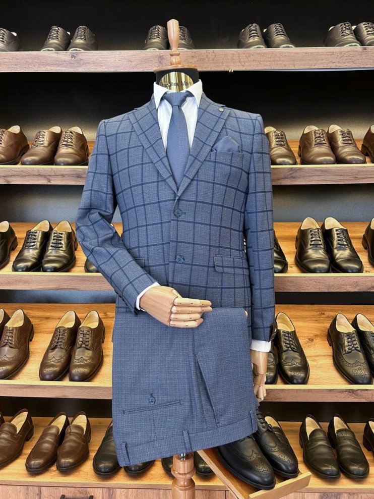 Костюм MAZALTOVMAN 3-ка Premium Темно-голубой в клетку