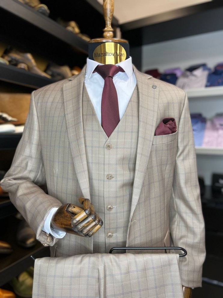 Костюм CAR 3-ка Бежевый в клетку