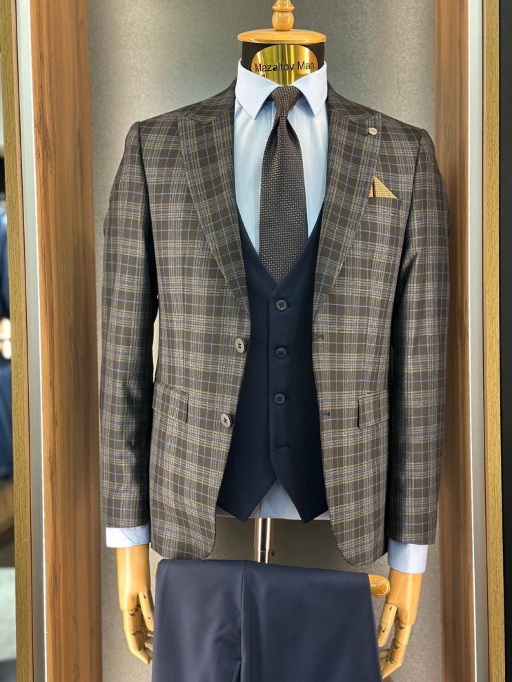 Костюм MAZALTOVMAN 3-ка Premium Черный в синюю клетку