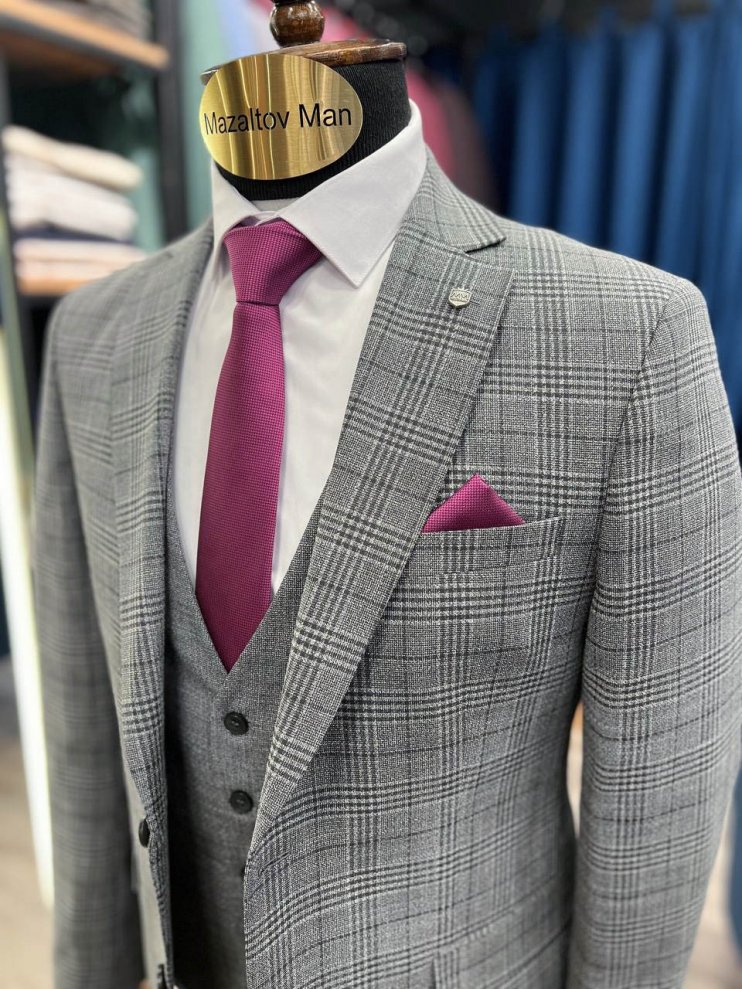 Костюм MAZALTOVMAN 3-ка Серый в клетку