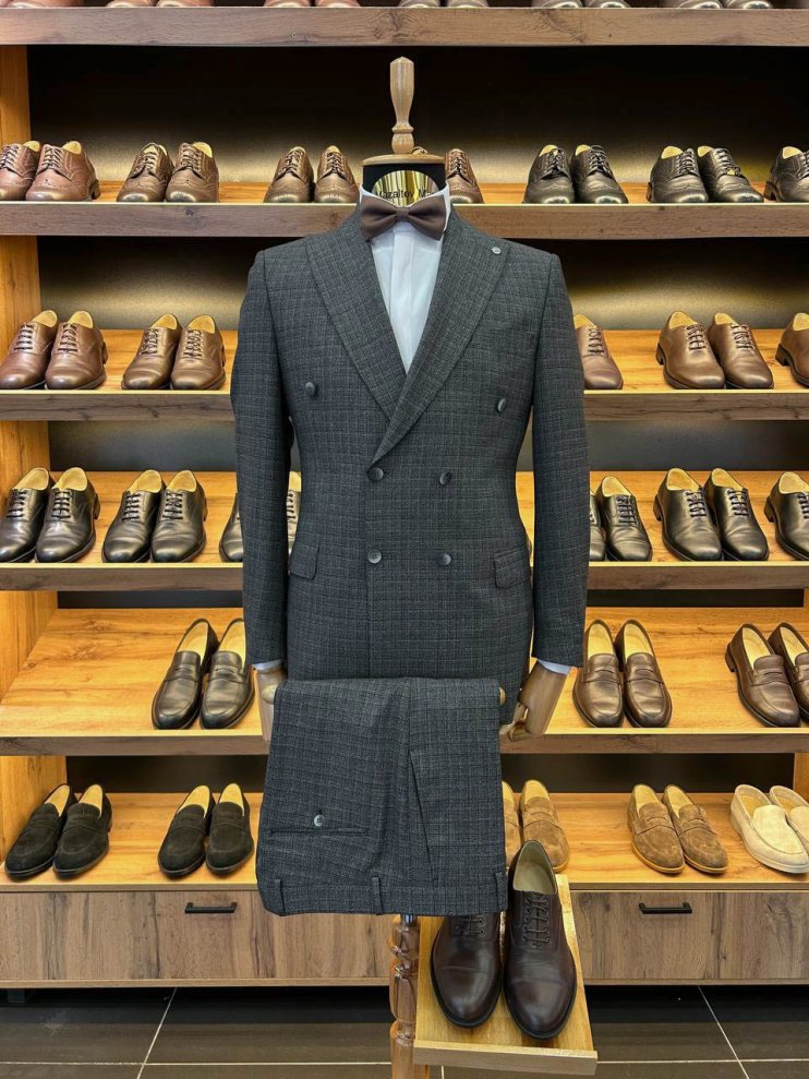 Костюм MAZALTOVMAN 2-ка двубортный Premium Серый в микроклетку