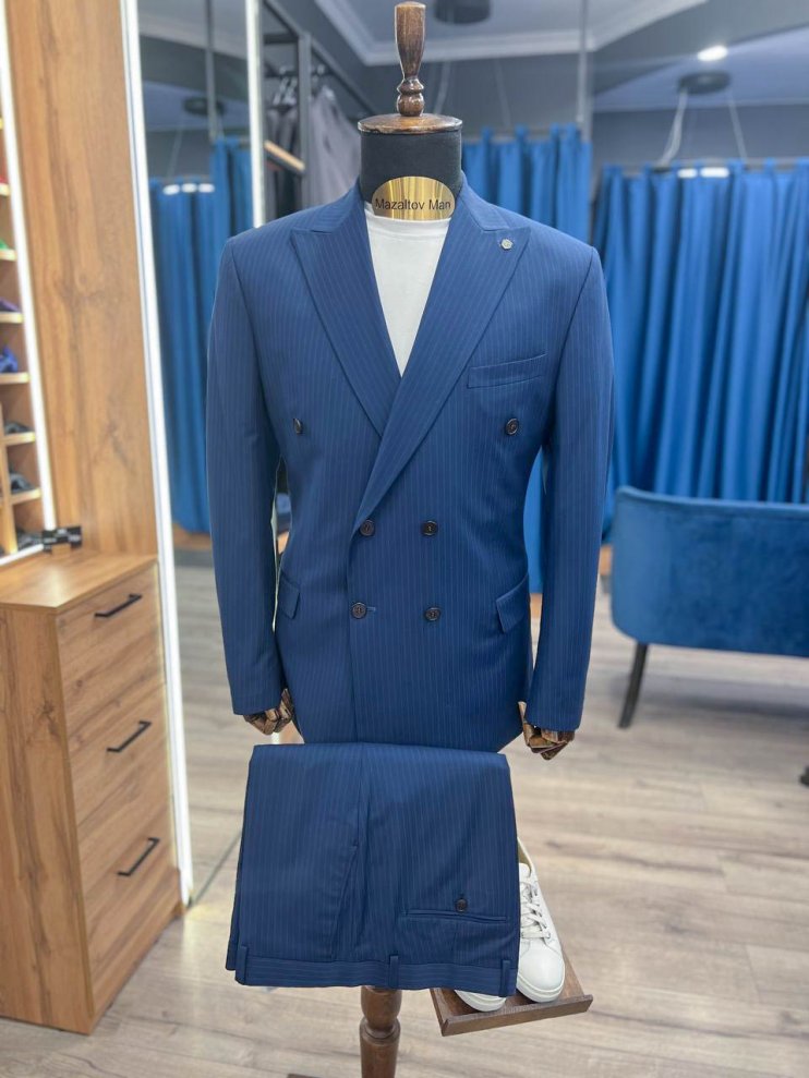 Костюм MAZALTOVMAN Premium 2-ка двубортный Синий в полоску
