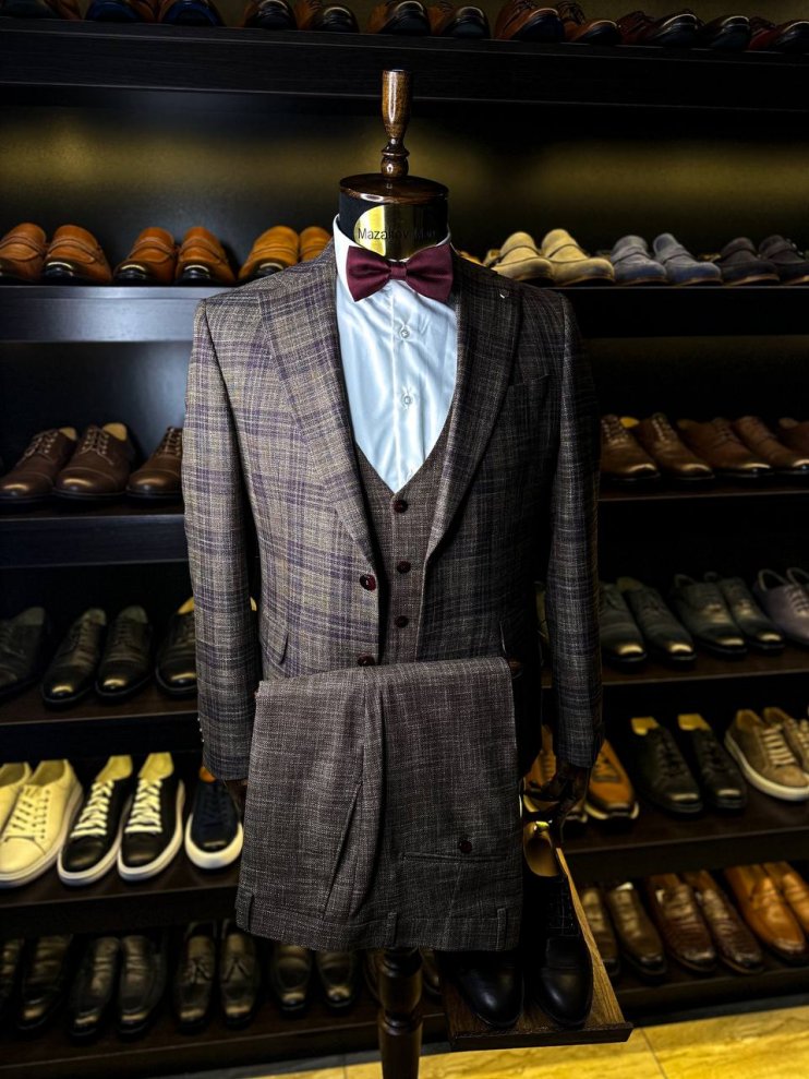 Костюм MAZALTOVMAN Premium 3-ка Коричневый в клетку