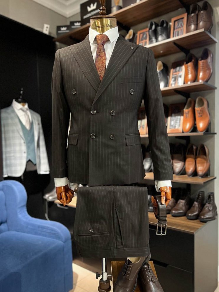 Костюм MIR 2-ка Коричневый в полоску двубортный