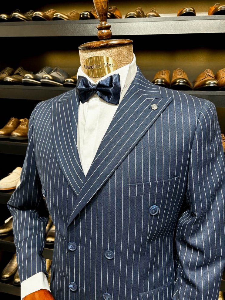 Костюм MIR 2-ка  Двубортный Синий в полоску