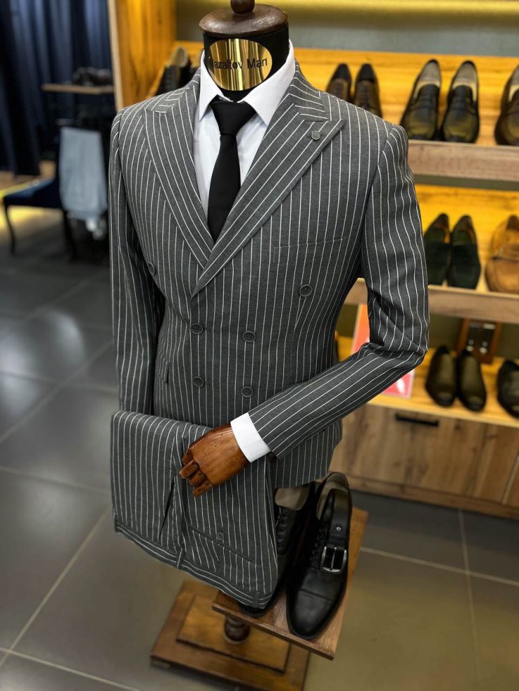 Костюм MIR 2-ка Серый в полоску двубортный