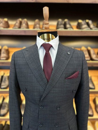 Костюм ERN 2-ка Двубортный Серый в клетку