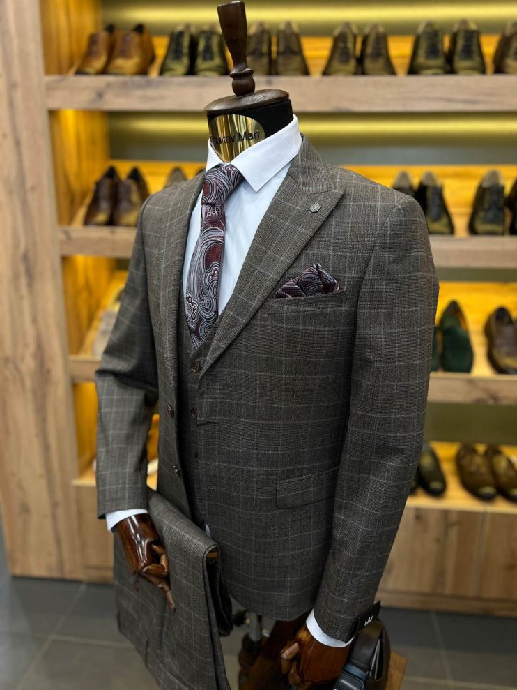 Костюм MAZALTOVMAN 3-ка Premium Коричневый в клетку